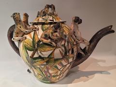 Monkey Teapot Ceramic Sculpture by Ardmore from South Africa