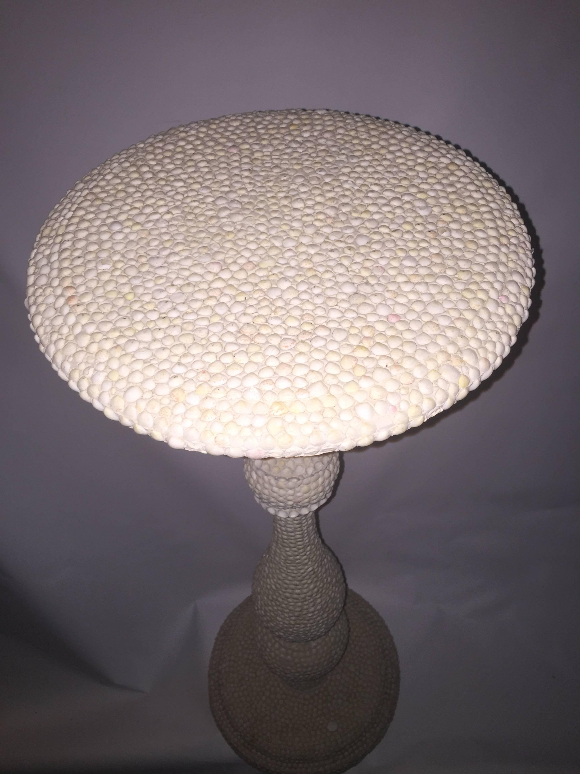 White baby clam shell encrusted pedestal stand, perfect for a plant or sculpture.