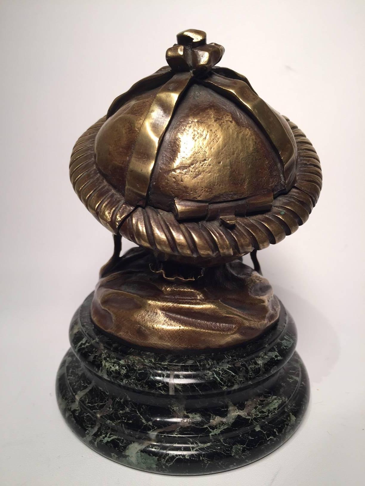 Napoleon III 19th Century French Bronze Inkwell of a Baby Wearing a Bonnet on a Marble Base