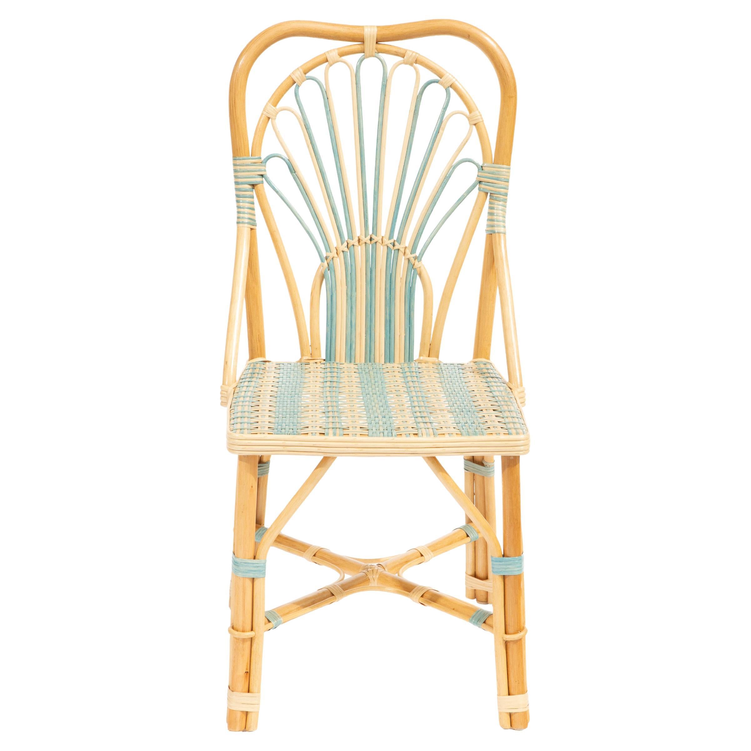 Blue Peacock Rattan Side Chair by Creel and Gow