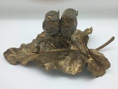Large Detailed Early 20th Century Bronze Two Owl Inkwell