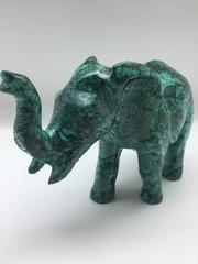 Very Large Solid Malachite Elephant Carving with its Trunk Up