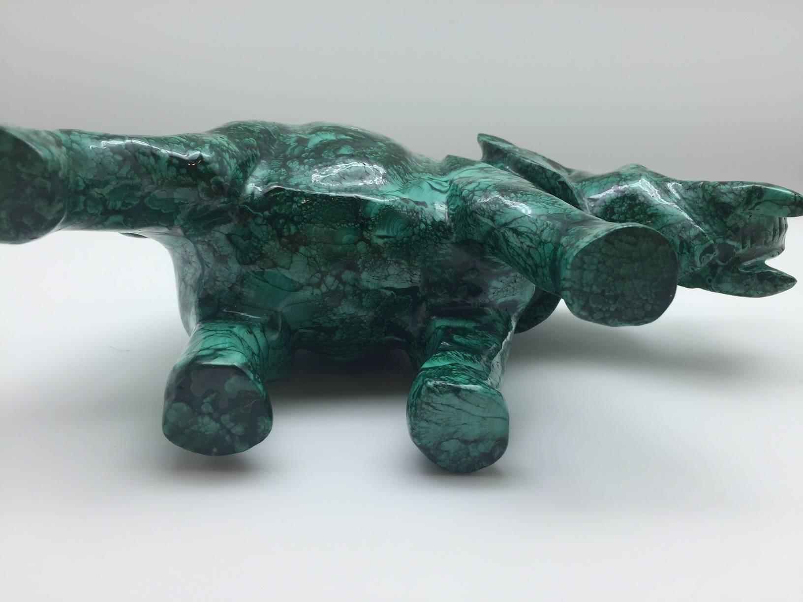 Other Very Large Solid Malachite Elephant Carving with its Trunk Up