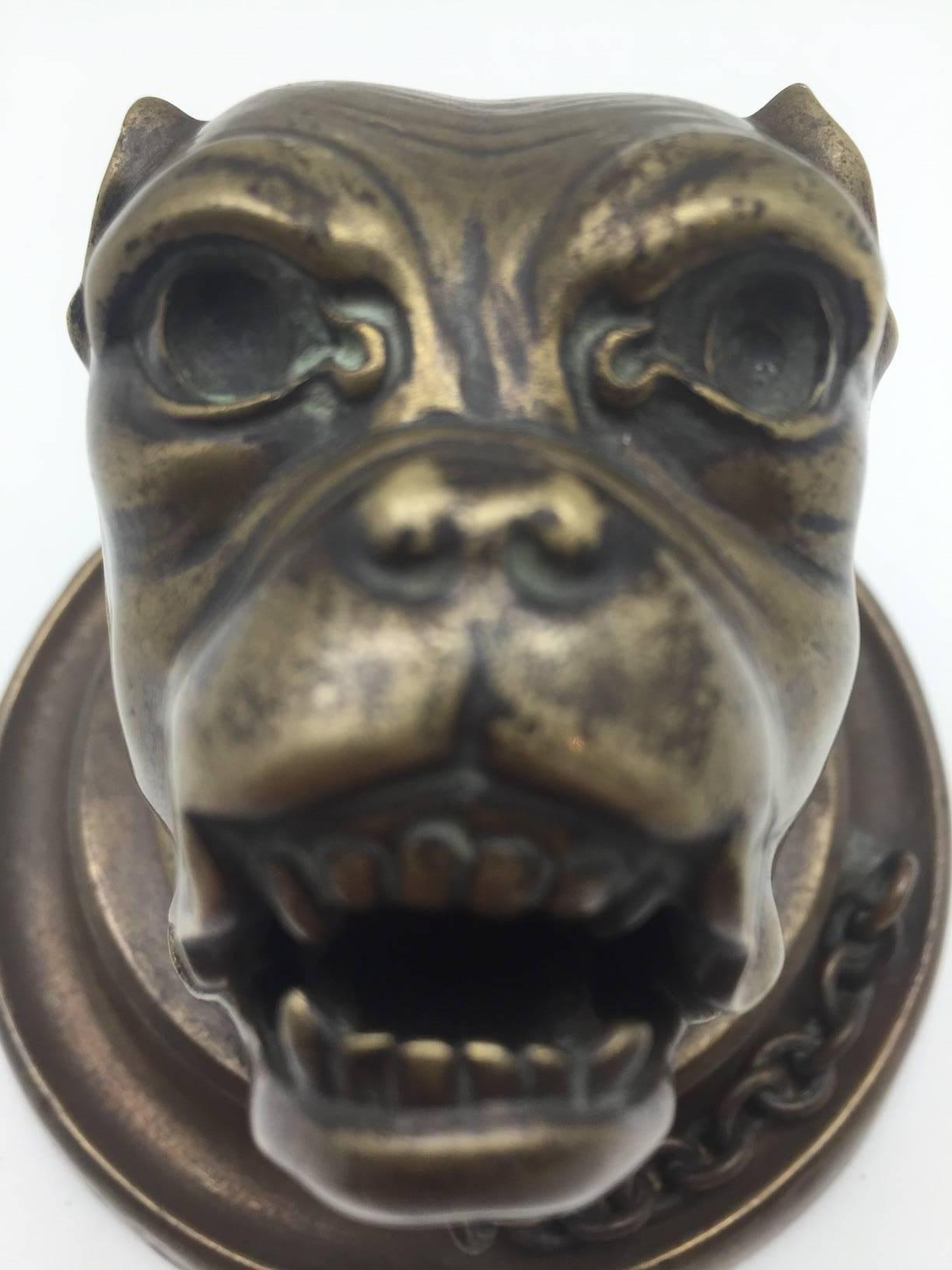 19th Century Bronze Growling Dog with Collar and Chain Inkwell 3