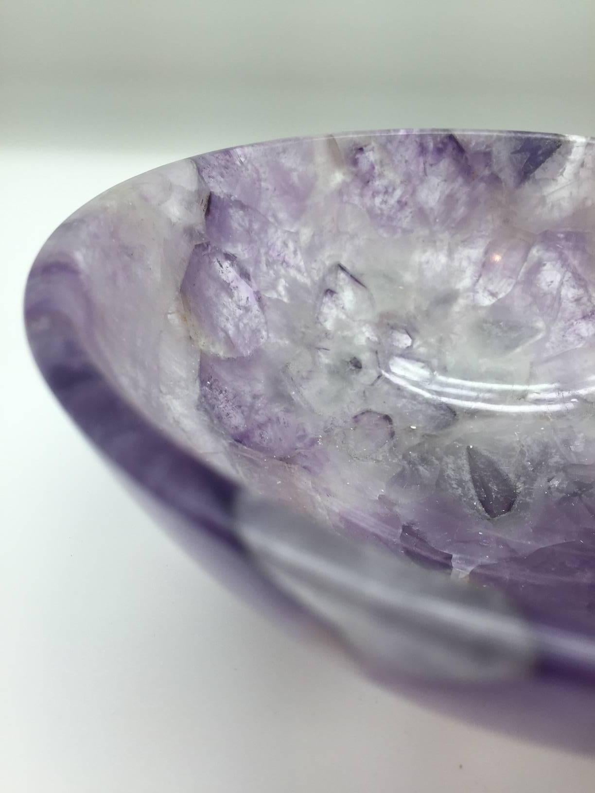 Hand-carved and polished out of a solid piece of semi-precious amethyst gemstone. This 6