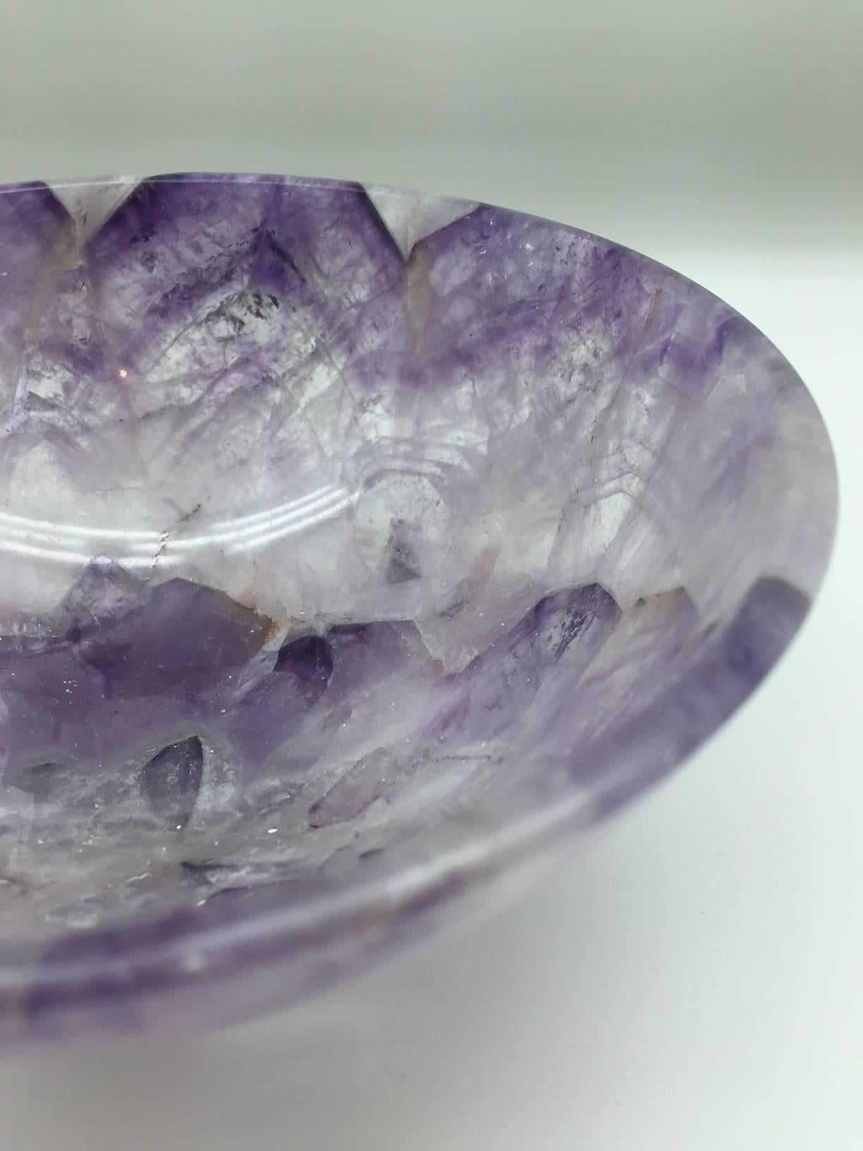 Large Hand-Carved Semi-Precious Gemstone Amethyst Bowl from India 1