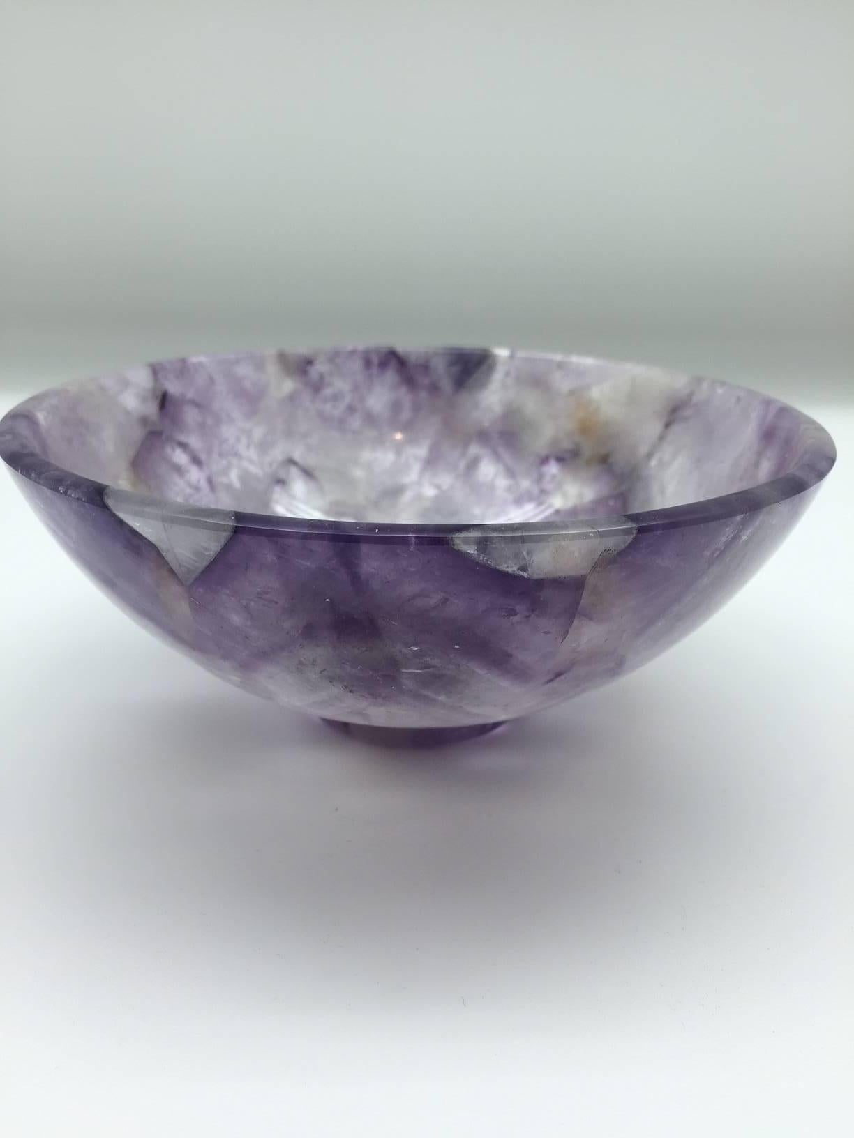 Large Hand-Carved Semi-Precious Gemstone Amethyst Bowl from India 2