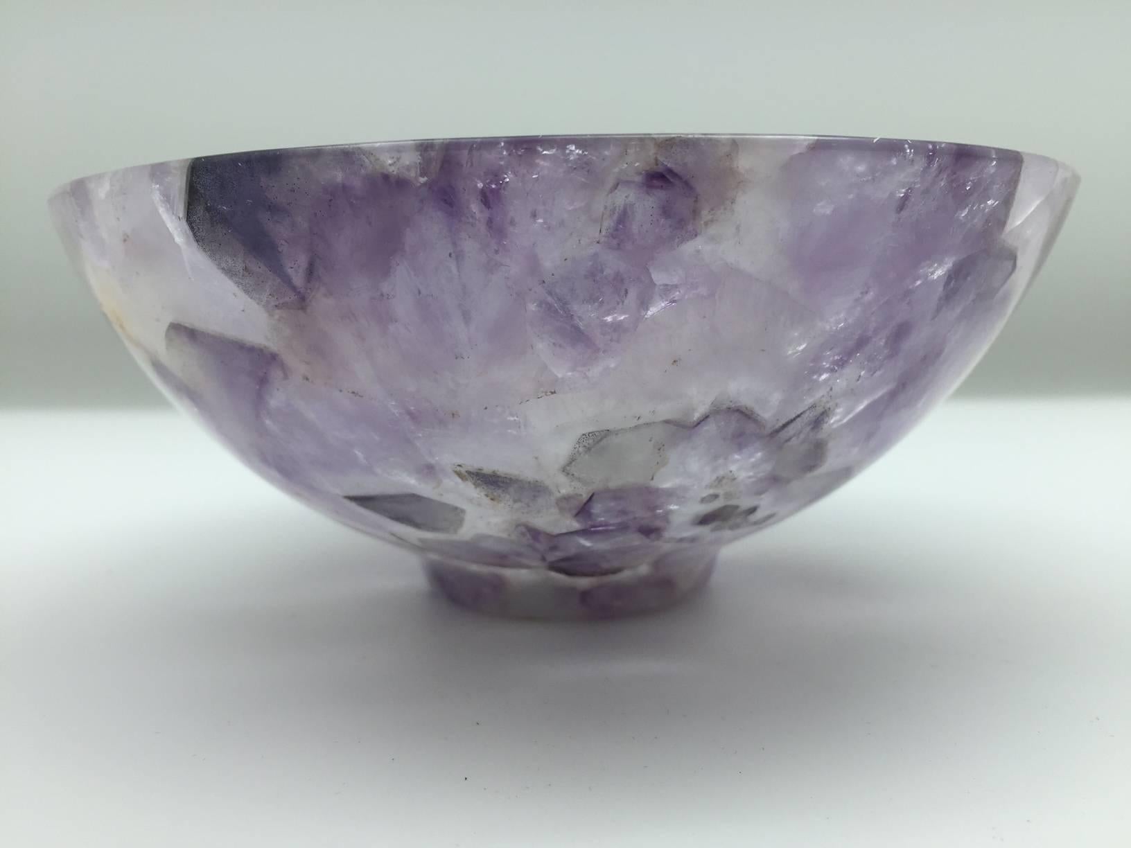 Large Hand-Carved Semi-Precious Gemstone Amethyst Bowl from India In Good Condition In New York, NY