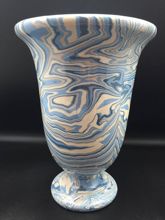 Marbleized Blue Apt Style Faience Medicis Vase by Sylvie SaintAndré