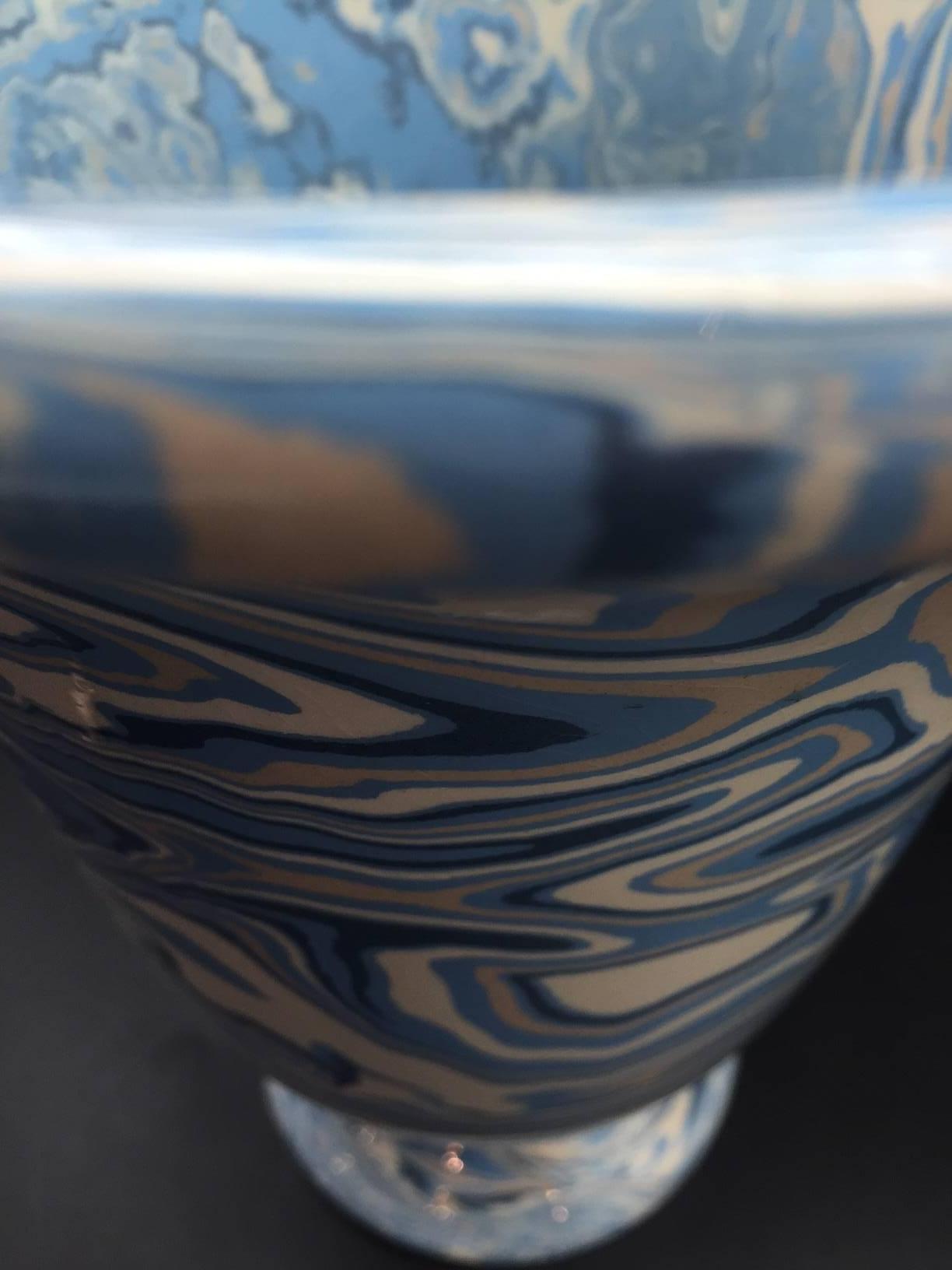 Neoclassical Marbleized Blue Apt Style Faience Medicis Vase by Sylvie Saint-André Perrin