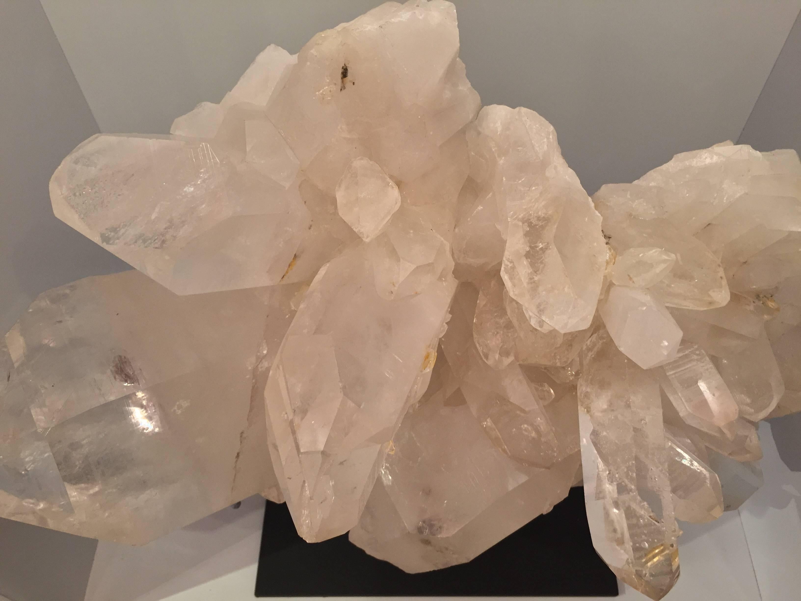 Large Rock Crystal Quartz Specimen on a Custom Mount  In Good Condition In New York, NY