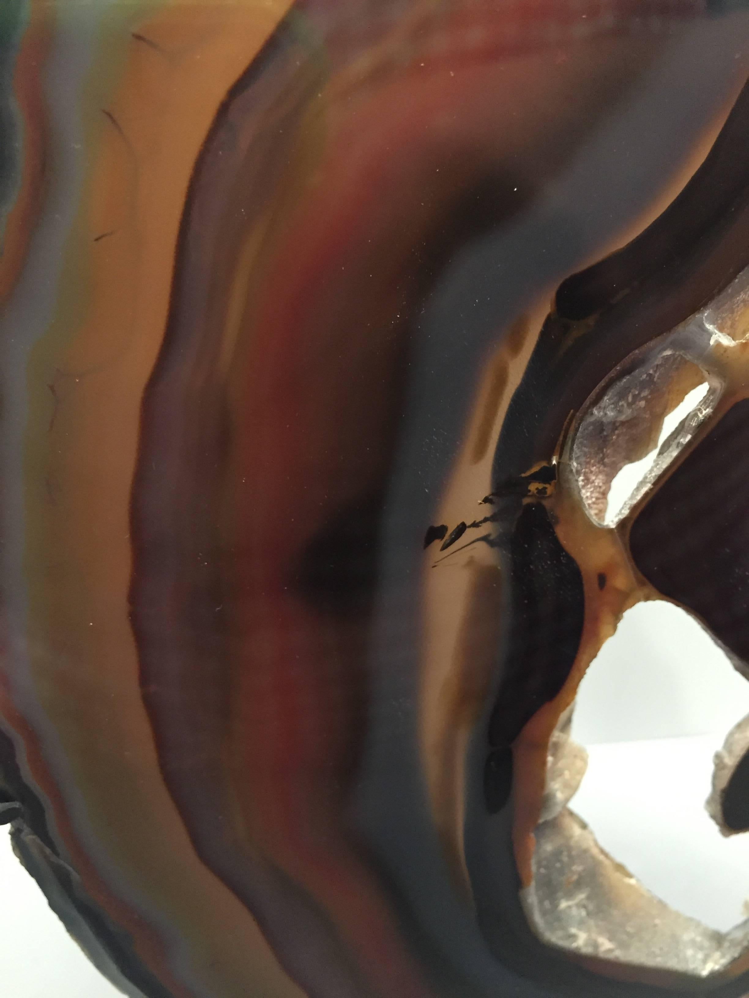 Organic Modern Intensely Colored Custom Mounted Agate Stone Mineral Geode Slice Specimen