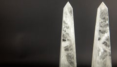 Pair of Hand-Carved Rock Crystal Obelisks on Stepped Bases, 12"