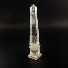 Hand-Carved Clear Rock Crystal Obelisk on Stepped Base, 12.5"