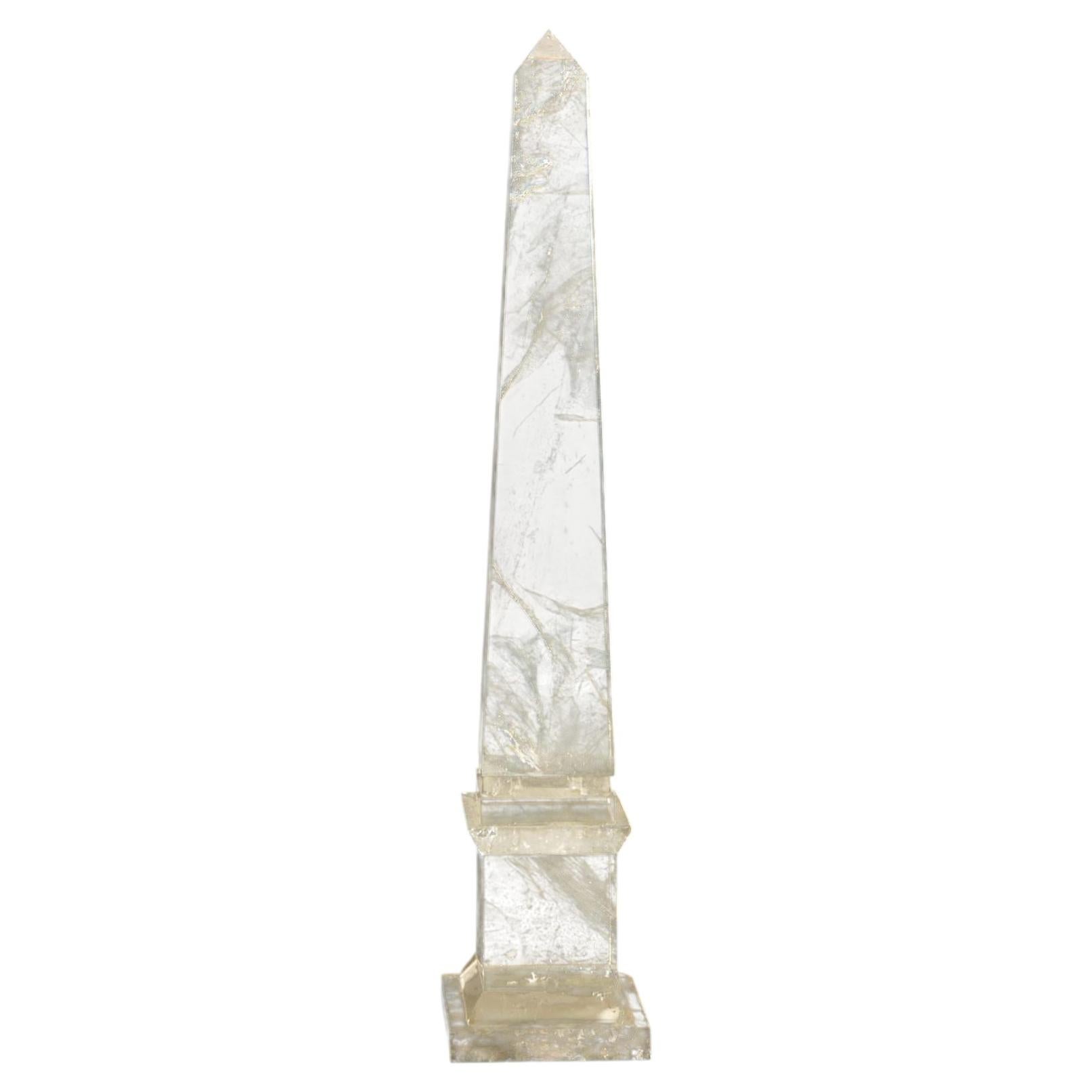 Hand-Carved Clear Rock Crystal Obelisk on Stepped Base, 12.5" For Sale