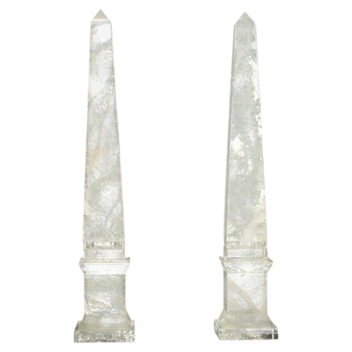 Rock Crystal Obelisk Pair 10.5" For Sale
