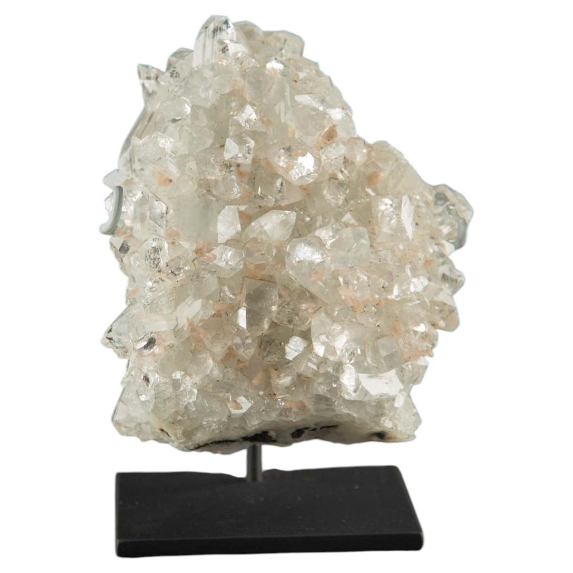 Natural Rock Crystal Quartz Cluster on Custom Metal Stand For Sale