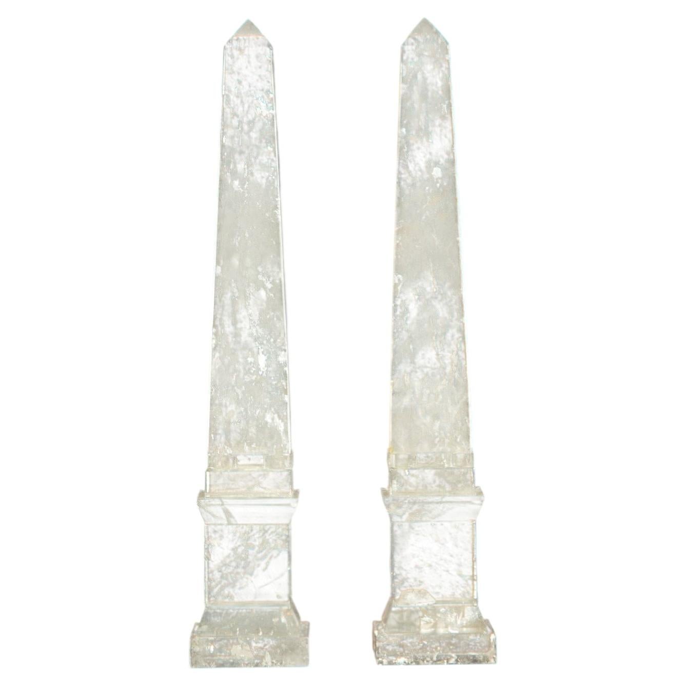 Rock Crystal Obelisk Pair 8" For Sale