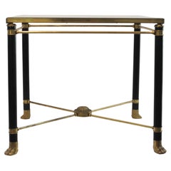 French Neoclassical Brass, Ebonized Metal and Glass End Table, Manner of Jensen