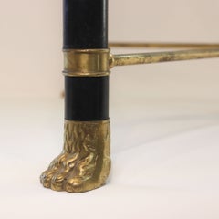 French Neoclassical Brass, Ebonized Metal and Glass End Table, Manner of Jensen