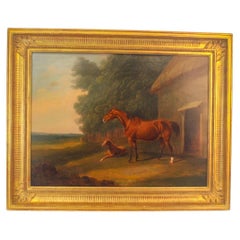 19ème siècle. Portrait équestre britannique représentant une jument et son poulain, signé « J. » « F. Herring »