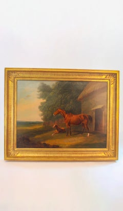 19ème siècle. Portrait équestre britannique représentant une jument et son poulain, signé « J. » « F. Herring »