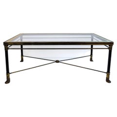 Mid-Century French Neoclassical Brass, Ebonized Metal and Glass Coffee Table