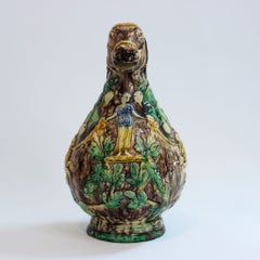 English Majolica Figural Pitcher with Horse-Head Spout and Fish Handle, 19th/20C