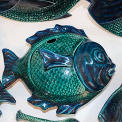 Banco di pesci: servizio da tavola vintage in maiolica francese, 9 pezzi