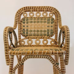 Creel and Gow Handcrafted Rattan Bar Stool with Green Accents
