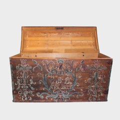 Swedish Folk Art Painted Pine Storage Trunk, Dated 1805
