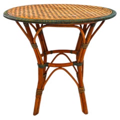 Tavolino da bistrot rotondo Rattan Blu con dettagli intrecciati verde verdigris