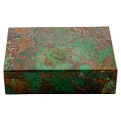 Rechteckige Chrysokoll-Schatulle mit vergoldetem Messing-Scharnier, 6" breit