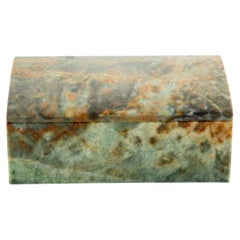 Polished Green Onyx Stone Box with Rust and Blue-Green Veining
