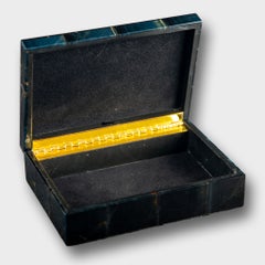Polished Midnight Blue Falcon’s Eye Gemstone Box with Brass Hinged Lid – 6"