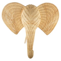 Sculptural Handwoven Rattan Elephant Head Wall Sculpture