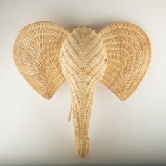 Sculptural Handwoven Rattan Elephant Head Wall Sculpture