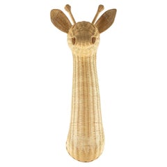Sculptural Handwoven Rattan Giraffe Head Wall Sculpture
