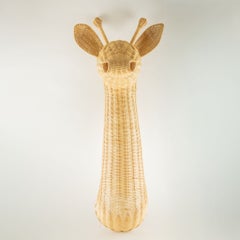 Sculptural Handwoven Rattan Giraffe Head Wall Sculpture