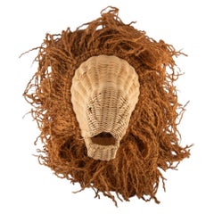 Sculptural Handwoven Rattan Lion Head Wall Sculpture
