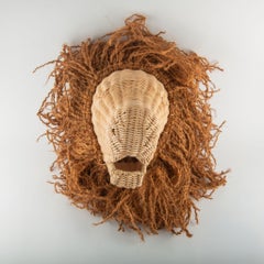 Sculptural Handwoven Rattan Lion Head Wall Sculpture