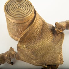 Tug of War: A Bronze Inkwell of Tugging Pugs on a Rug