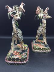 Giraffe and Monkey Candlestick Holders, a Pair, Ceramic by Ardmore from Sout
