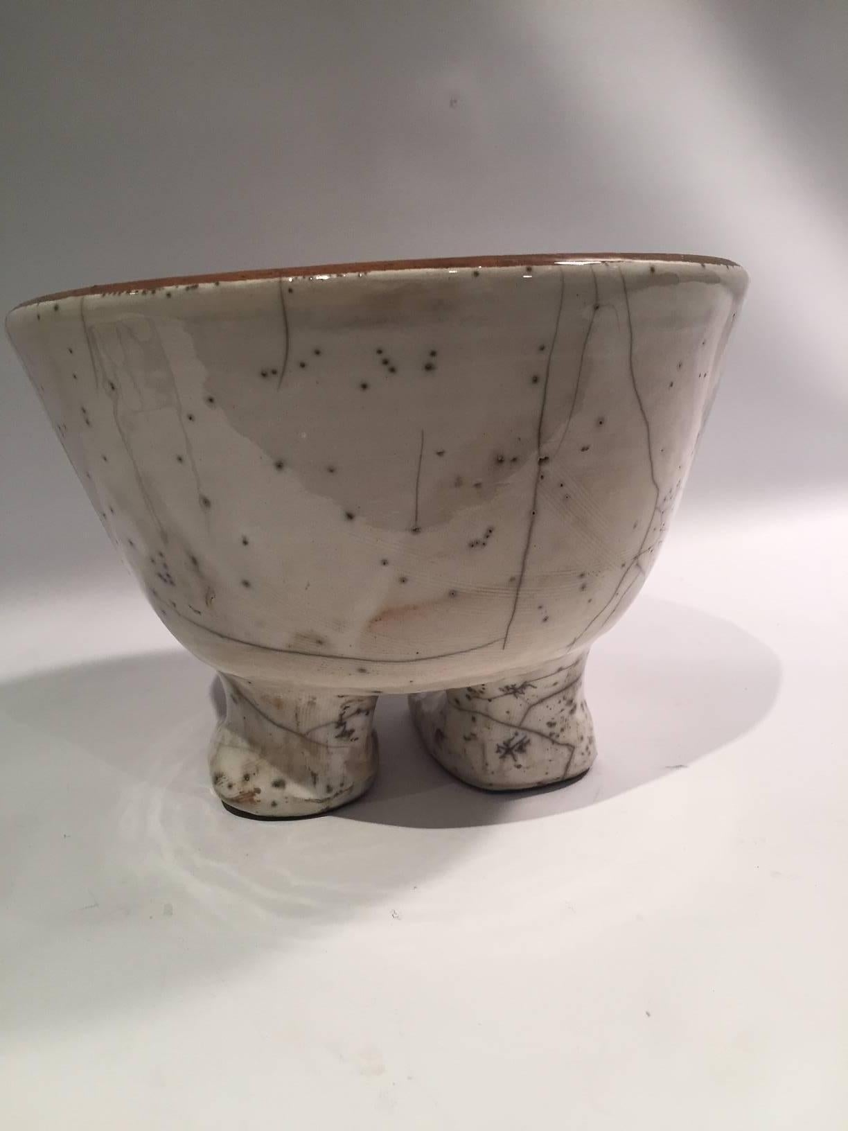 Egyptian Footed Glazed Ceramic Libation Bowl from Luxor In Good Condition In New York, NY