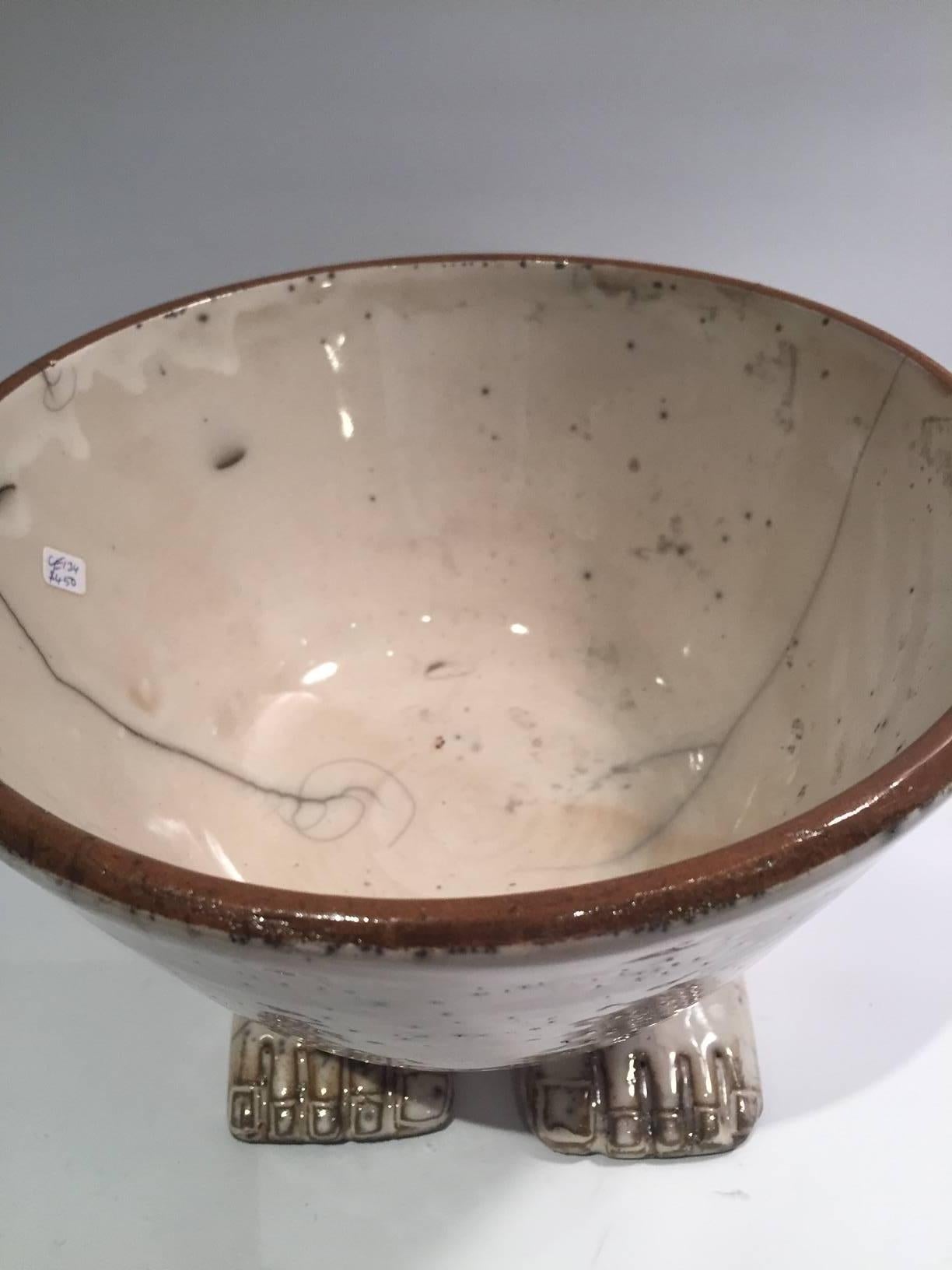 Contemporary Egyptian Footed Glazed Ceramic Libation Bowl from Luxor