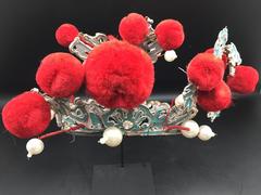 Chinese Theatre Turquoise and Red Pom Headdress, Early 20th Century