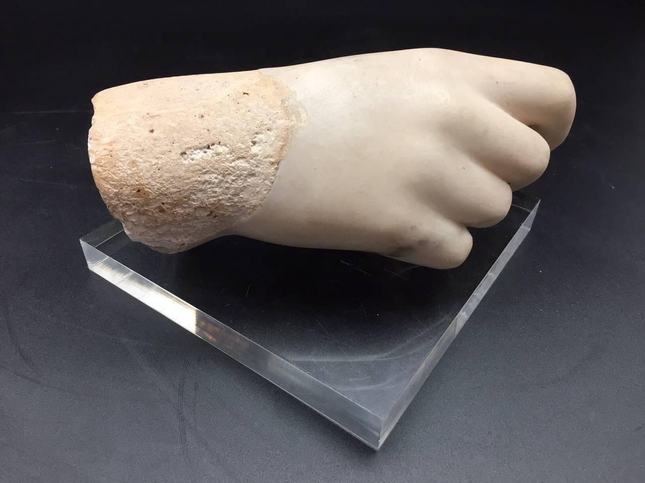 Napoleon III French 19th Century Sculpted Marble Hand on a Lucite Base