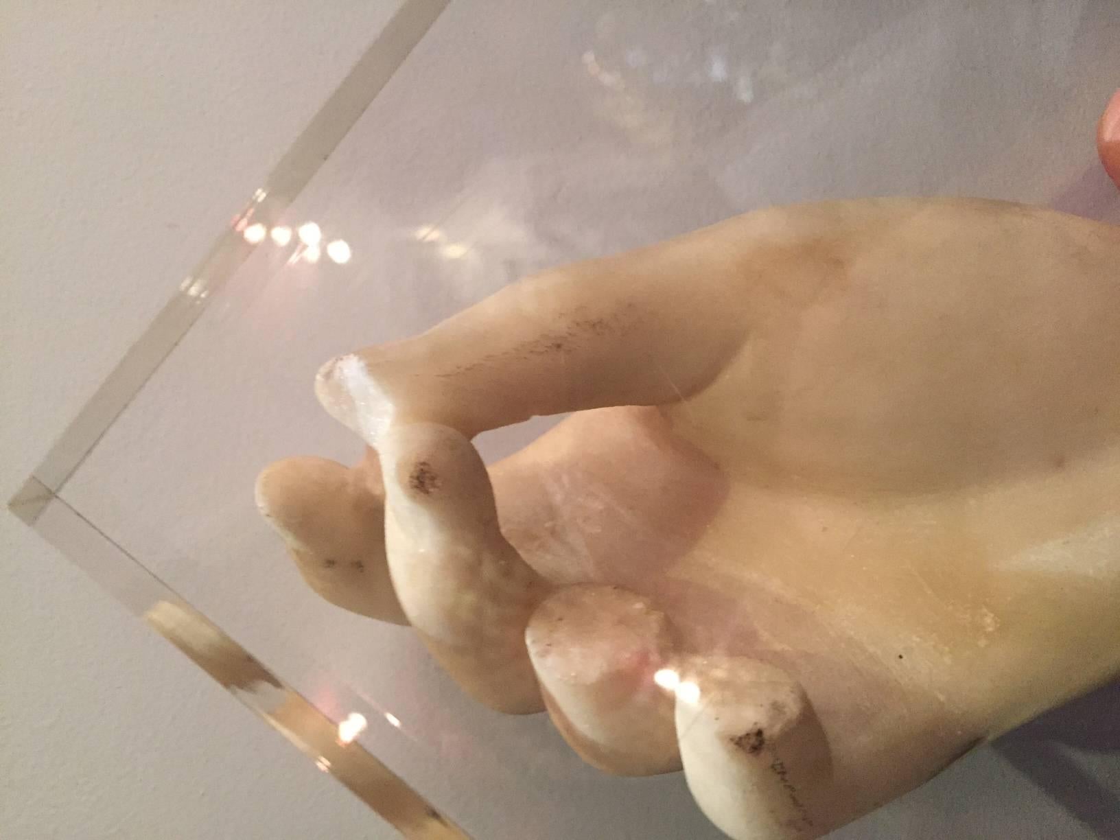 French 19th Century Sculpted Marble Hand on a Lucite Base 3