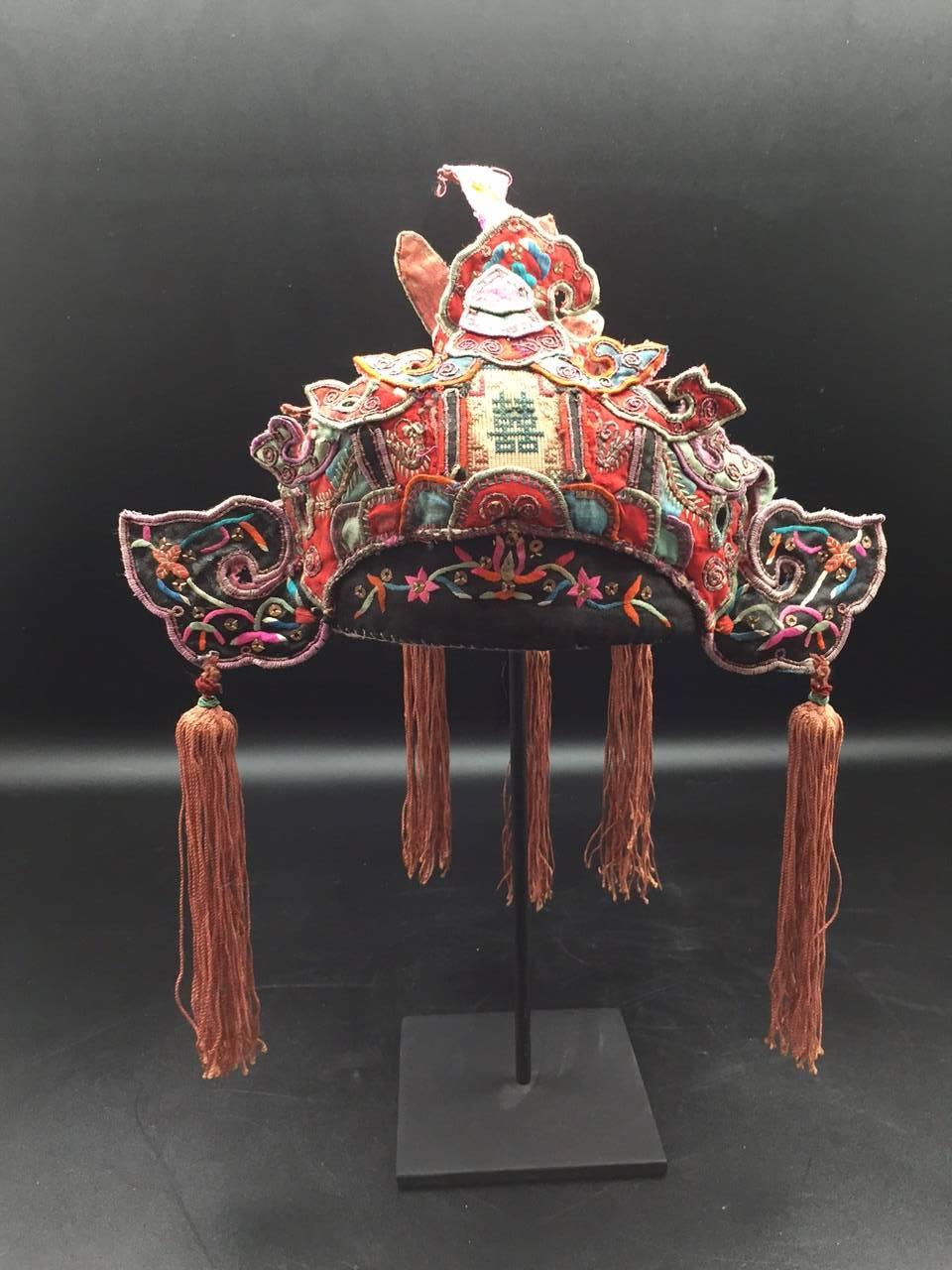 Hand Embroidered Silk Miao Minority Tribe Child's Headdress, Early 20th Century  2