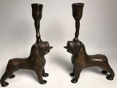 Continental 19th Century Bronze Lion Medieval Style Stylobate Candlesticks